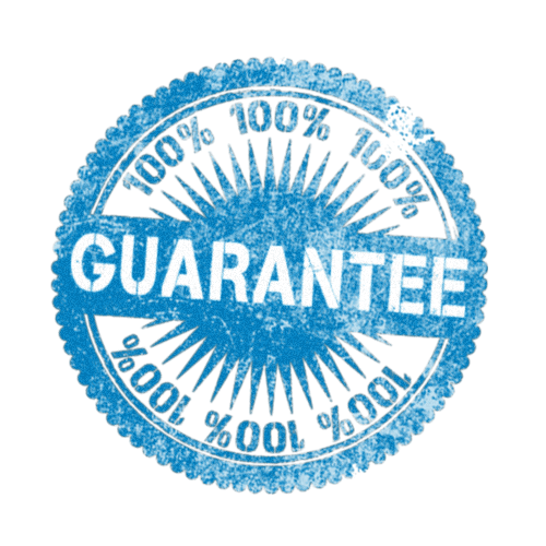 A blue coloured stamp with the word Guarantee in the center.